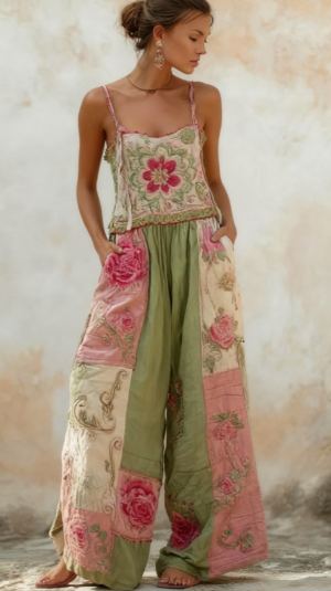 Combinaison patchwork rose bohème