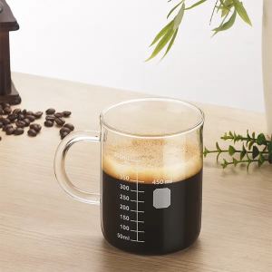 Tasse à café verre borosilicate transparent avec échelle
