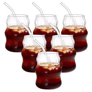 6 verres bambou 19oz - Tasse café lait jus thé eau rayé
