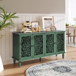 Buffet 60po bois sculptés poignées laiton vert antique