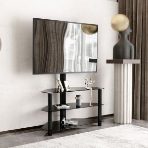 Support TV 35,4 po noir, hauteur ajustable, 3 tablettes