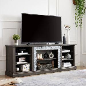 Meuble TV 70 po pierre gris, 2 portes rangement