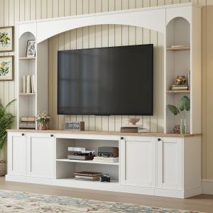 Centre divertissement mur 91po bois ferme style TV 70po blanc