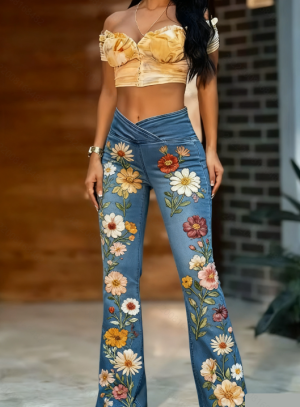 Jeans ajustés évasés décontractés