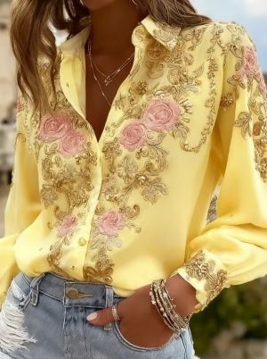 Chemise longue ample col rétro boutons