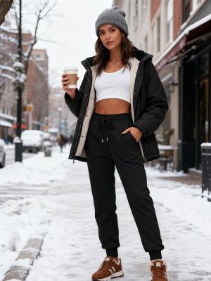 Pantalon jogging molleton femme taille cordon style boyfriend