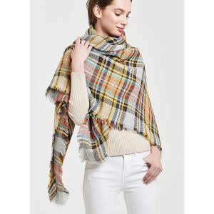 Foulard écossais 59x59po jaune bleu femmes tassel