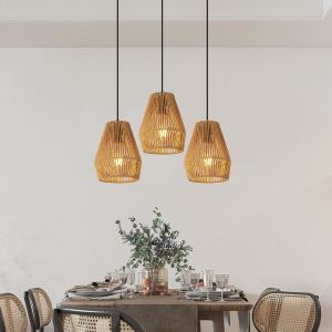 Lampe suspendue corde chanvre 7" ensemble 3, ferme, îlot