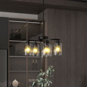 Lustre ferme 6 lumières noir, pendant industriel cuisine