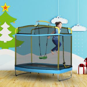 Trampoline 3 en 1 pour enfants 6,9 pi avec filet, bleu clair