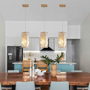 Luminaire cristal pendant moderne 4po, 3 pack, fini doré