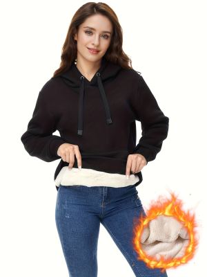 Hoodie velours femme couleur unie cordon réglable automne