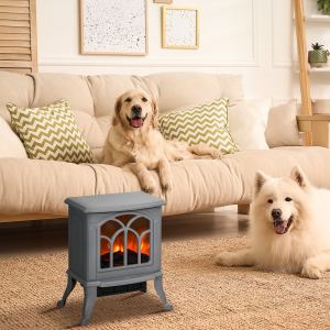 Foyer électrique chauffant gris, 750W/1500W, effet flamme réaliste