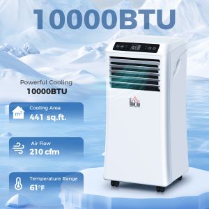 10000 BTU Mobile Portable Air Conditioner with Cooling, Dehumidifier and Ventilating, 2 Speed Fans, 24-Hour Timer, White