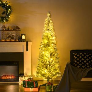Sapin Noël mince 5pi, branches réalistes, lumières DEL blanc chaud