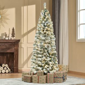 Sapin Noël artificiel pré-éclairé 6pi Douglas givre 250 LED 462 pointes