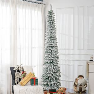 Sapin Noël mince 8', neige givrée, 603 branches, vert réaliste