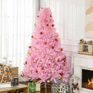 Sapin Noël artificiel rose 7pi, ouverture auto, base acier, forme large