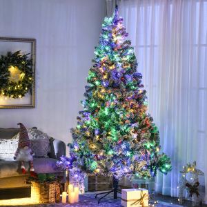 Sapin Noël artificiel 7,5pi, branches givrées, lumières LED