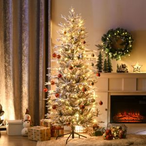 6 sapins Noël floqués DEL jaune clair auto-ouverture