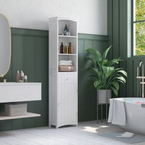 Armoire rangement salle de bain, tour linge 3 étages blanc tiroir