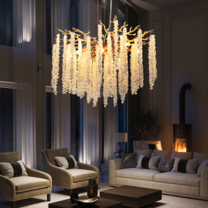 Luminaire pendant doré 24po cristaux