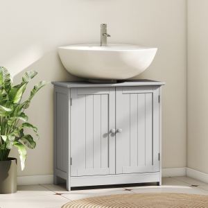 Meuble vanité salle bain, armoire sous lavabo 2 portes, gris pâle