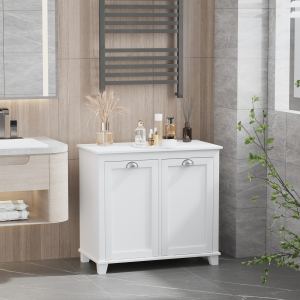 Meuble panier linge 2 compartiments salle bain blanc