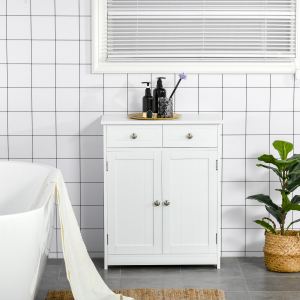 Meuble salle bain 2 portes 2 tiroirs étagère ajustable blanc