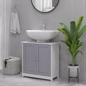 Vanité salle bain grise blanche retrait U