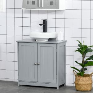 Vanité de salle de bain, armoire lavabo, découpe U, tablette ajustable, gris