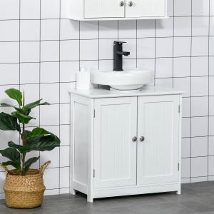 Vanité de salle de bain, armoire lavabo, découpe U, tablette ajustable, blanc