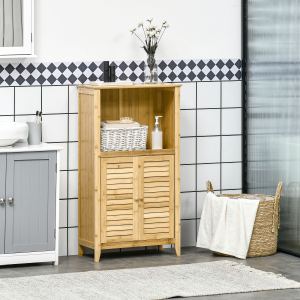 Armoire Salle Bain Bambou Rangement Étages Portes Naturel