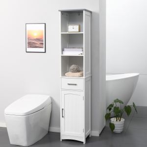 Armoire rangement salle bain blanche 3 tablettes haute