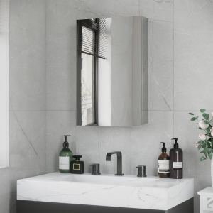 Cabinet armoire salle bain miroir porte 3 tablettes argent mural