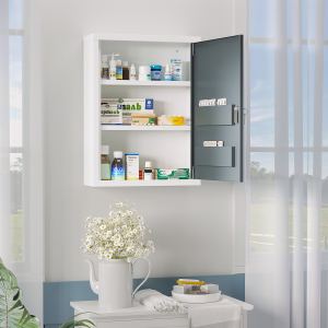 Armoire pharmacie salle de bain serrure - Blanc gris