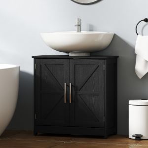 Meuble sous lavabo farmhouse portes grange noir
