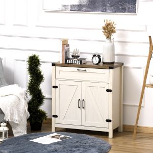 Buffet farmhouse blanc portes grange tiroir