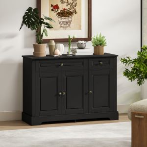 Buffet moderne 2 tiroirs, tablettes ajustables, noir
