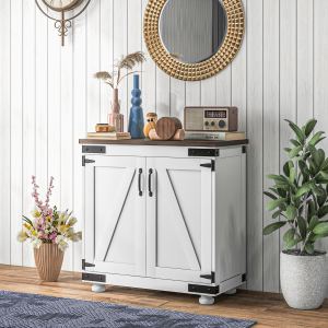 Buffet cuisine portes grange blanc détresse tablette ajustable
