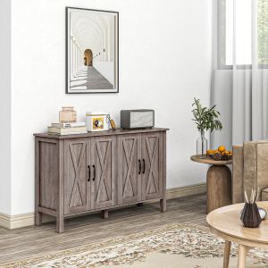 Buffet 4 portes grange gris, 2 tablettes ajustables