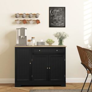 Buffet cuisine 41" noir, tiroir, tablette ajustable, 3 portes