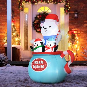 Déco Noël gonflable 5 pi ours polaire/pingouins, LED