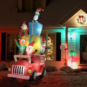 Décor Noël gonflable 9pi Père Noël voiture renne