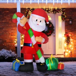 Décoration Noël gonflable 6pi Père Noël canne LED