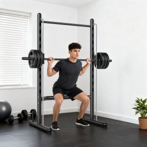 Rack squat avec barre tractions, banc ajustable, noir