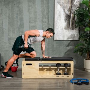 Banc d'exercice bois avec support haltères et bandes