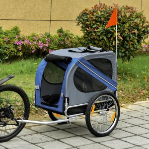 Remorque cargo vélo chiens animaux 3 entrées, bleu/gris