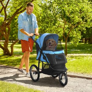 Poussette animal 3 roues petit/moyen chien, bleu
