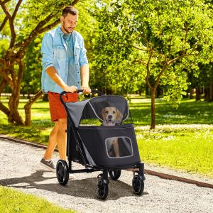 Poussette chien toutes tailles jusqu'à 66 lb gris pliable